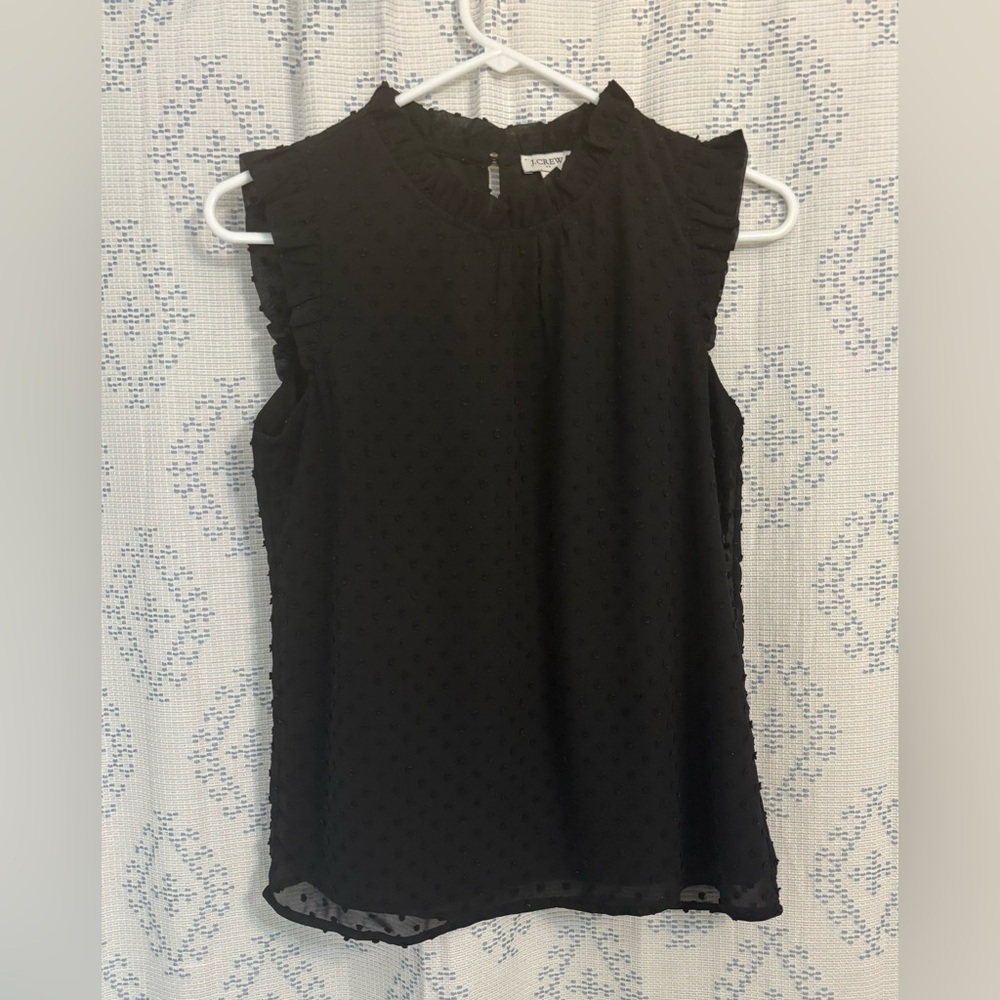 Sweet J. Crew Black Ruffled Clip Dot Blouse - Picture 5 of 8